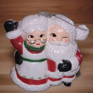 Holiday Time Santa & Mrs Claus Ornament Blow Mold Style Retro